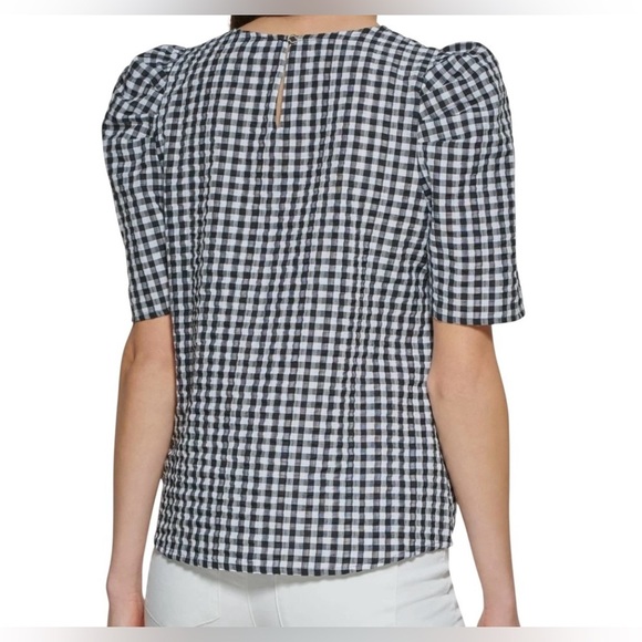 Calvin Klein, Gingham Puff Sleeve Blouse - Size M - Black & White - Picture 3 of 11